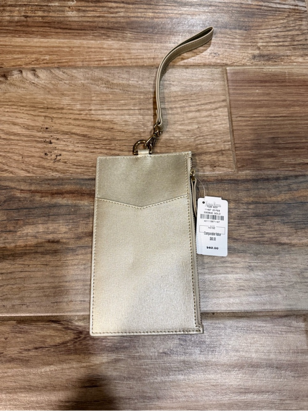 Neiman Marcus Champagne Medium Leather Card Holder Wristlet